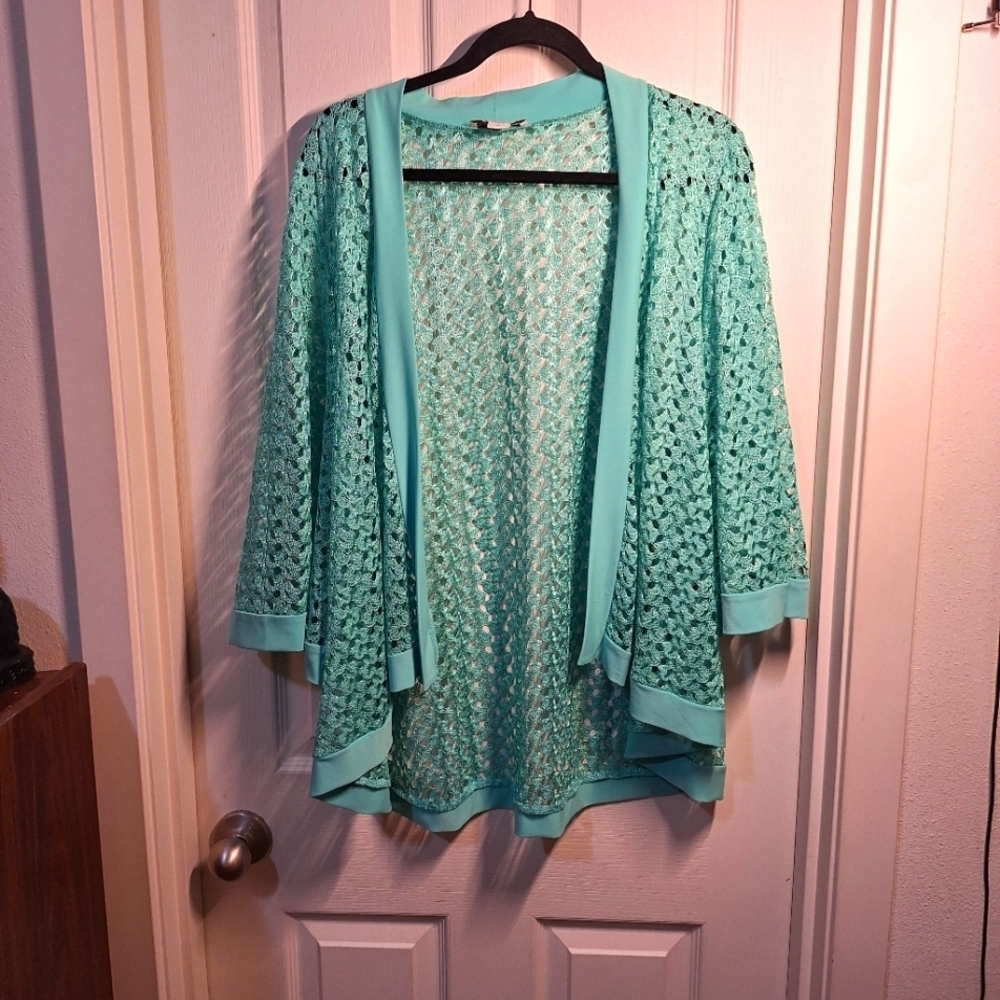 Coldwater Creek Seafoam Green Cardigan Lace Jacket Flowy Wrap